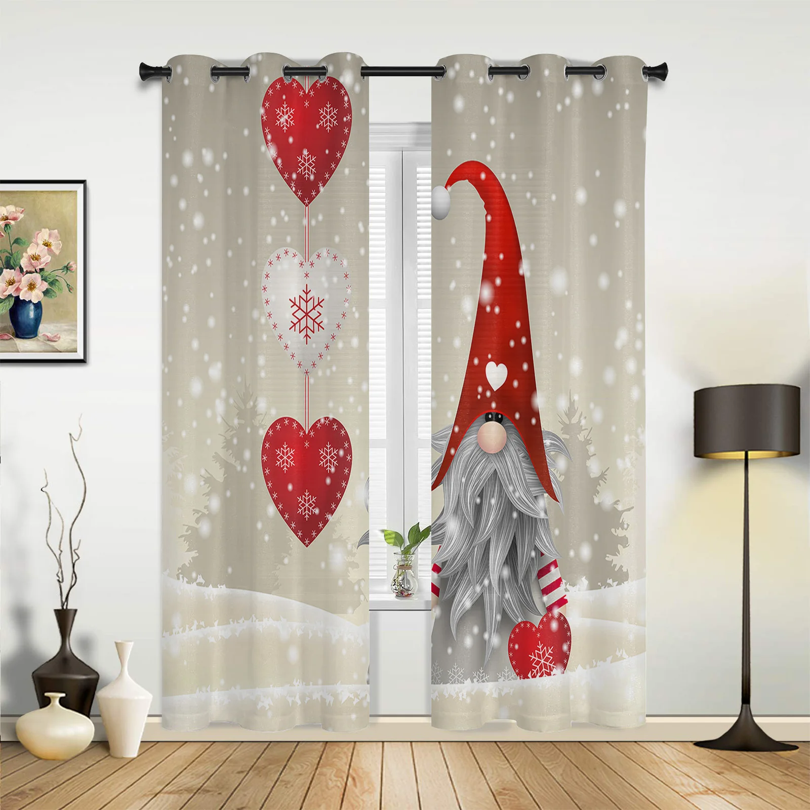 Christmas Gnome Snowflake Love Heart Windows Curtains Living Room Luxury Decor Christmas Curtains Bedroom Kitchen Window Drapes