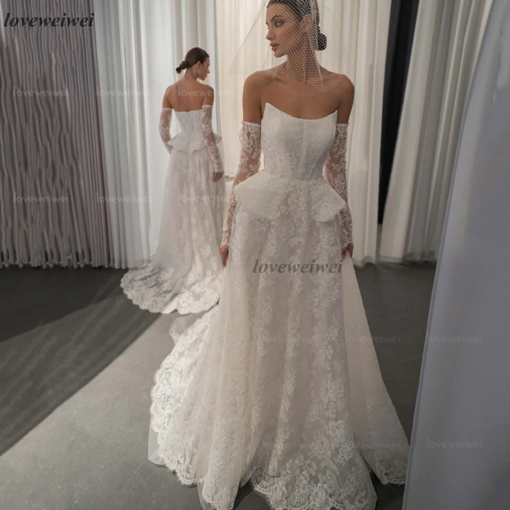 Customized Lace Elegant Wedding Dress Mermaid Strapless Bride Dresses Detachable Train Luxury Bridal Gowns Vestidos De Novia