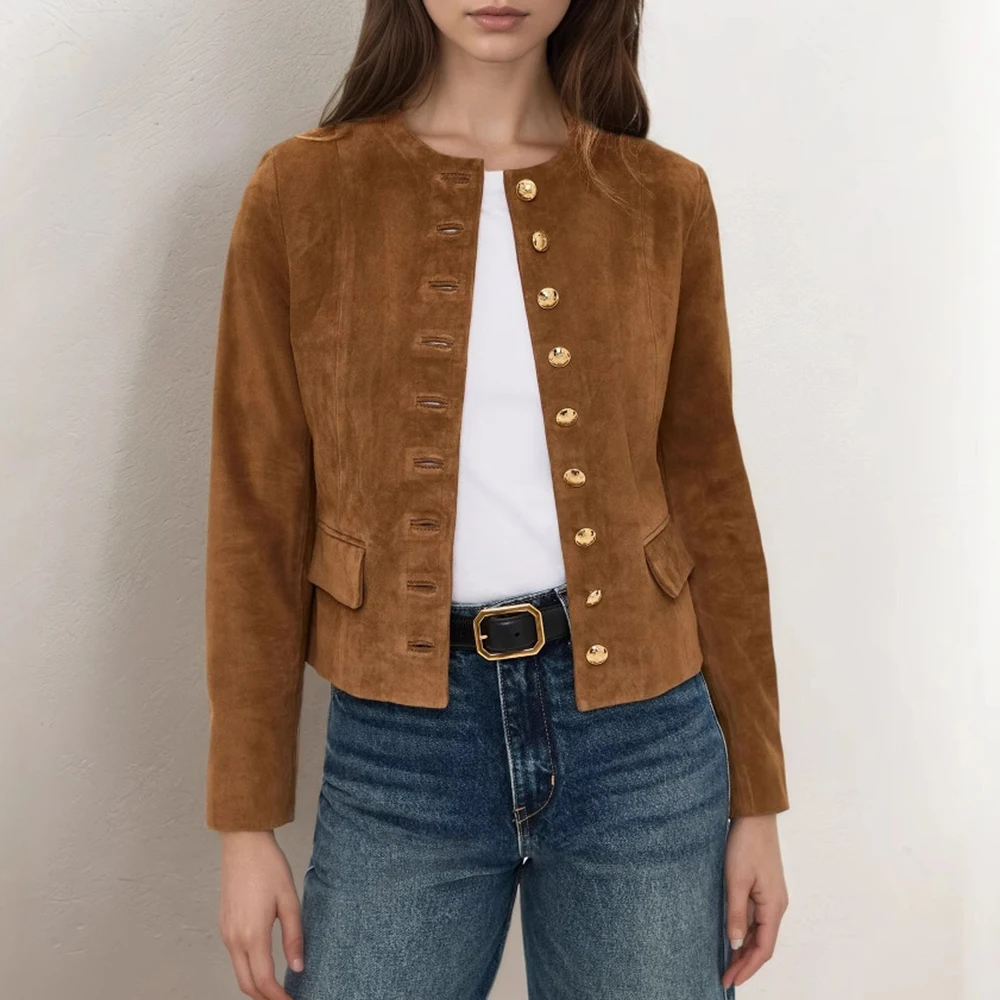 

Модная классическая однобортная замшевая короткая куртка с металлической молнией в европейском и американском стиле, универсальный воздушный слой, топ на осень