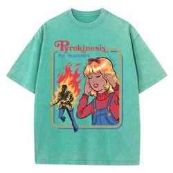 Pyrokinesis For Beginners Washed Retro Men T-Shirts Fashion Cotton Clothes Loose Oversize T Shirt Casual Tee Cotton Tops Couple