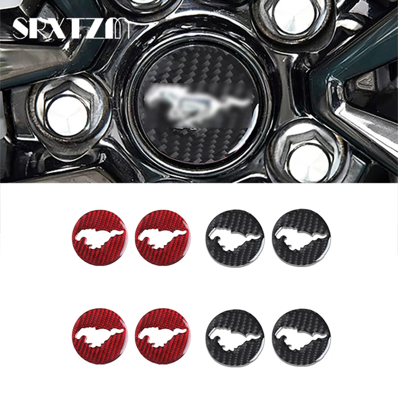 Car Wheel Logo Center Caps For Ford Mustang 2015-2019 Hub Cover Carbon Fiber Sticker Accessories