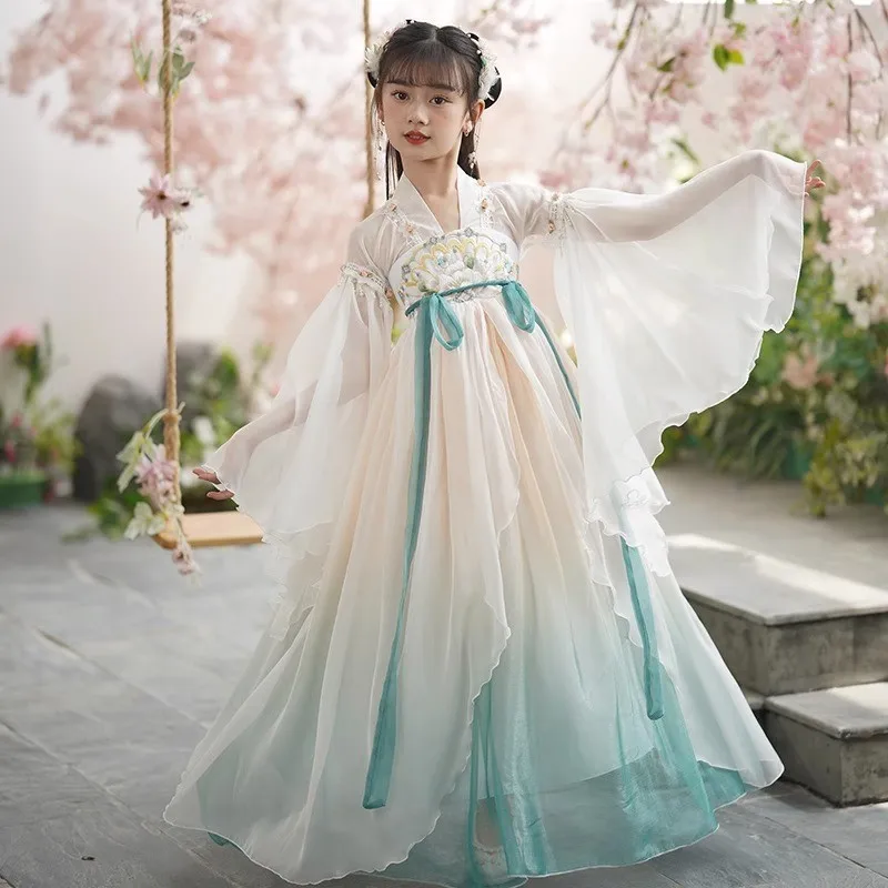 

Vintage Hanfu Dress Girls Ancient Chinese Traditional Dance Kids Fairy Perform Dress Costume Birthday Girls Party Cosplay