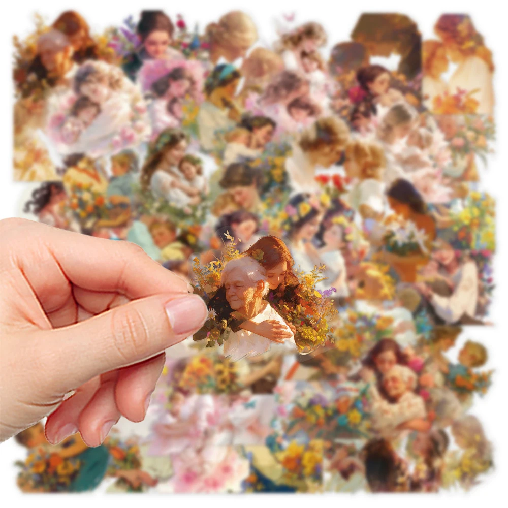 10/30/50pcs Cartoon Mothers Day Flowers Stickers Transparent PET Graffiti Sticker DIY Scrapbook Notebook Phone Case Decals Gift