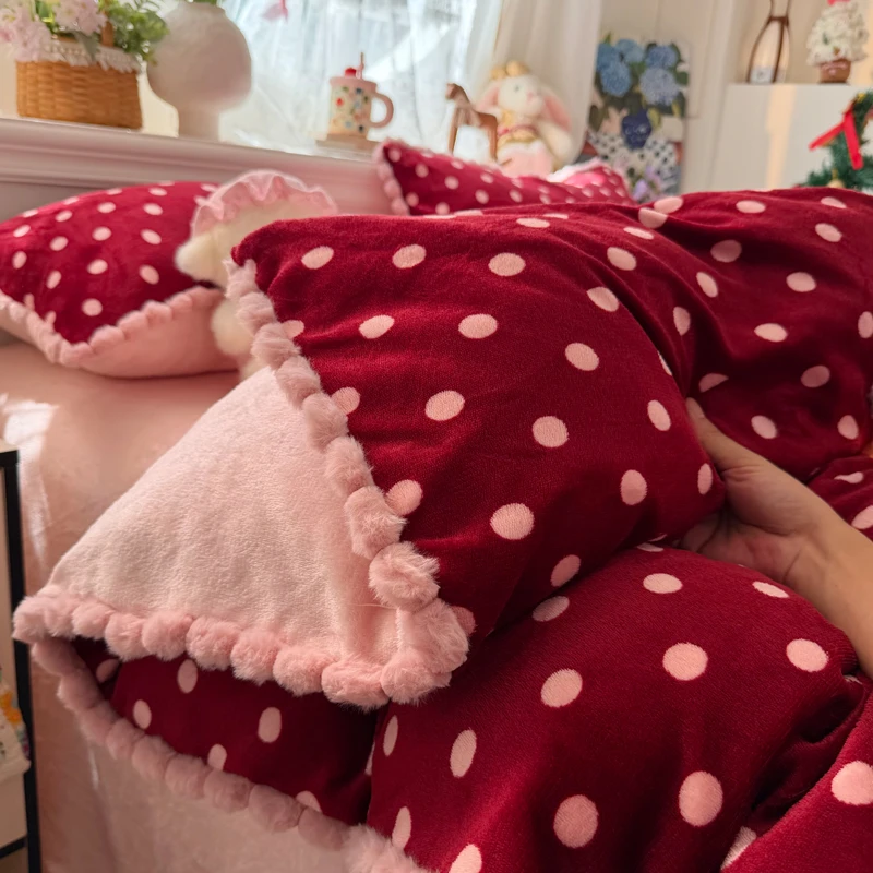 Warm Cute Printed Winter Bedding Sets Luxury Duvet cover with sheet pillowcase set Fleece quilt cover sets for single double bed