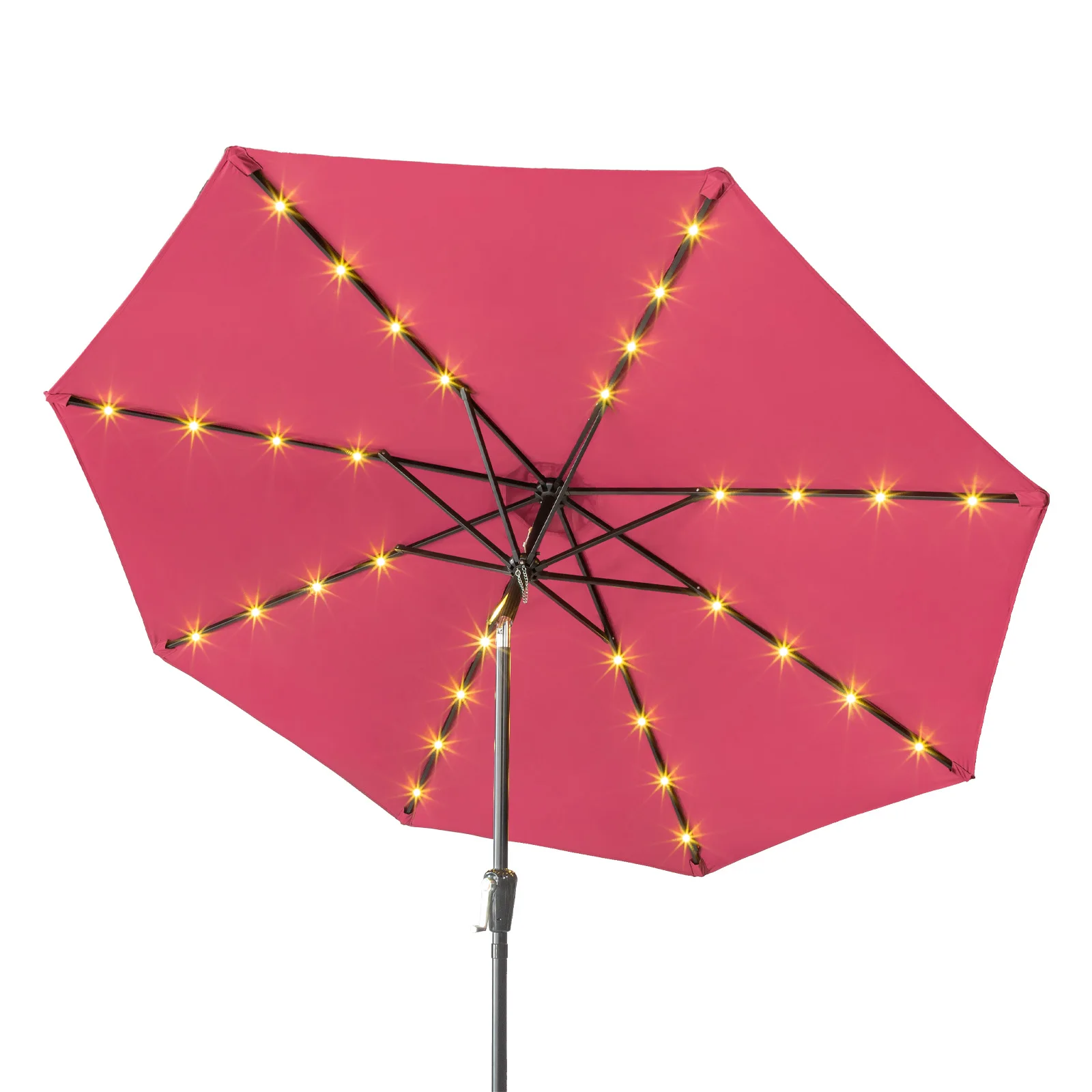 9FT Umbrella Waterproof Folding Sunshade Wine Red with Light（Not Included Umbrella Base）