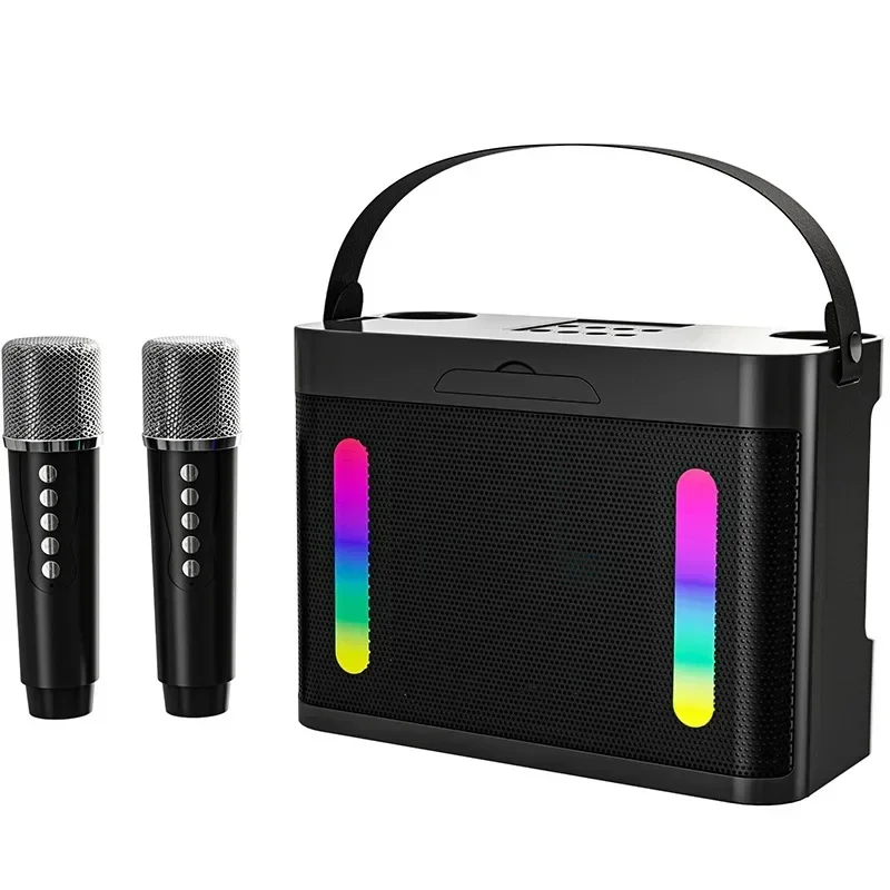 Portable Karaoke Audio Bluetooth Speaker with 2 Wireless Microphones Family Party DJ Box Home Theater HIFI Support USB TF Card