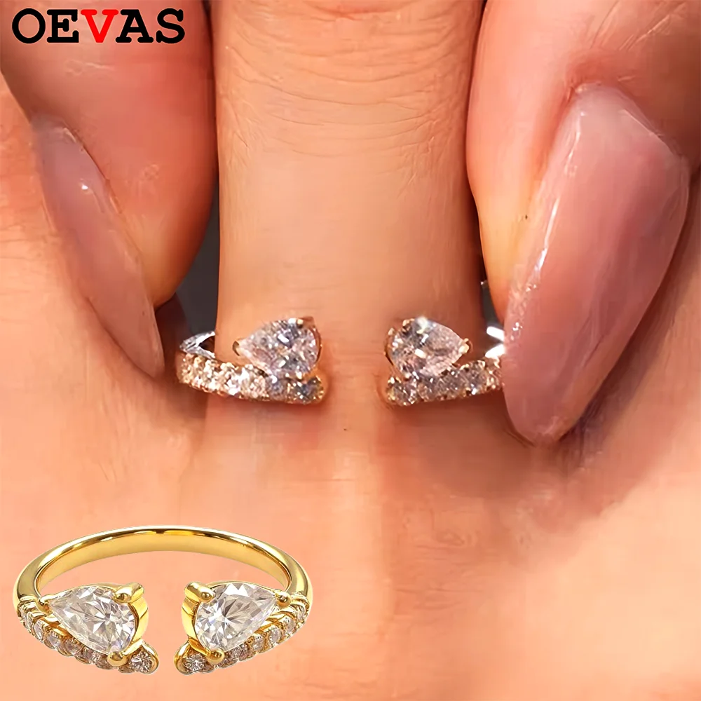 

OEVAS Грушевидная огранка Муассанит Открытые кольца для женщин S925 Посеребренные 18-каратного золота Двойная капля воды Лабораторный бриллиант Обручальное кольцо Ювелирные изделия