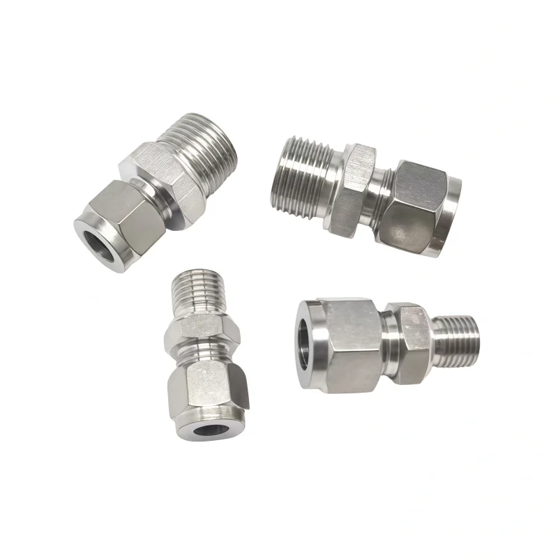 304 الفولاذ المقاوم للصدأ الحلقات المزدوجة ضغط وصلة أنابيب 6 مللي متر 8 مللي متر 10 مللي متر 12 مللي متر أنبوب OD إلى 1/8 "1/4" 3/8 "1/2" ذكر NPT موصل #3