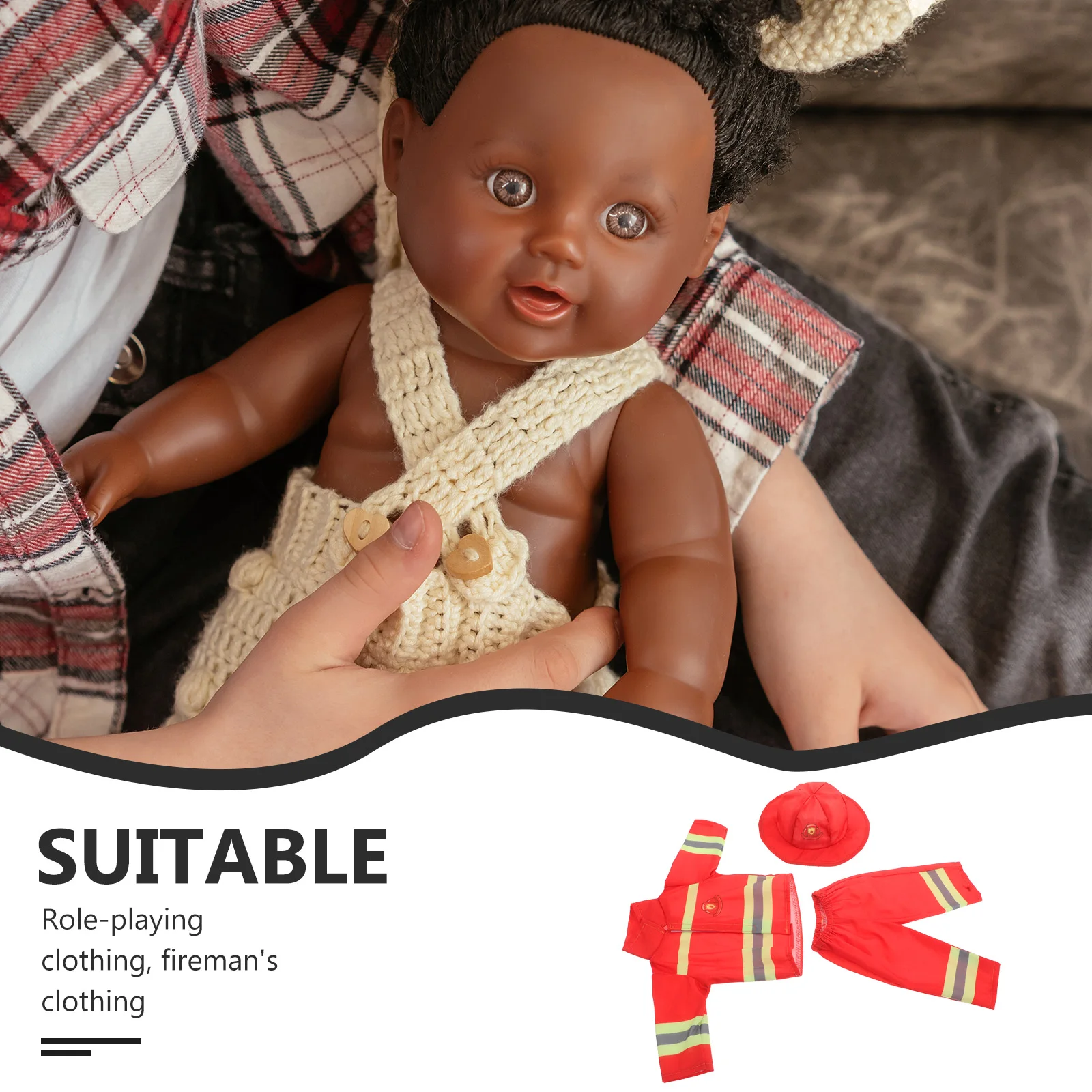 1 Juego de 1 Juego de ropa, disfraz de bombero, 43 Cm, vestido de bombero para niña, sombrero, juego de simulación, fiesta de Halloween, accesorio de disfraz para niños