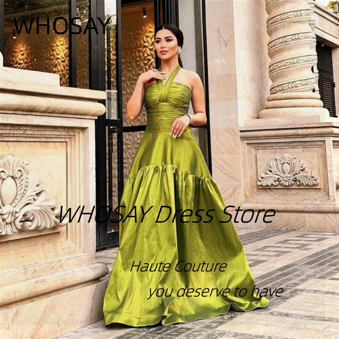 

WHOSAY Robe De Soiree Strapless Halter Neck Prom Dresses 2024 Long Ruched A Line Wedding Party Bride Wear Evening Gowns