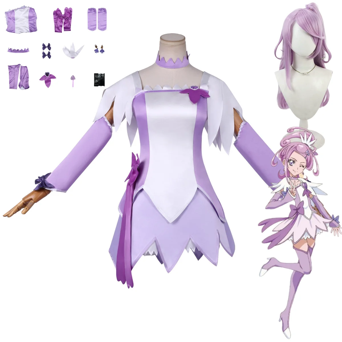 

Anime Pretty Cure Doki Doki! PreCure Kenzaki Makoto Cosplay Costume Purple Dress Accessories Wig Woman Cute Birthday Party Suit