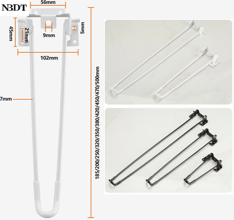 4Pcs White Black Folding Hairpin Legs With Rubber Pad