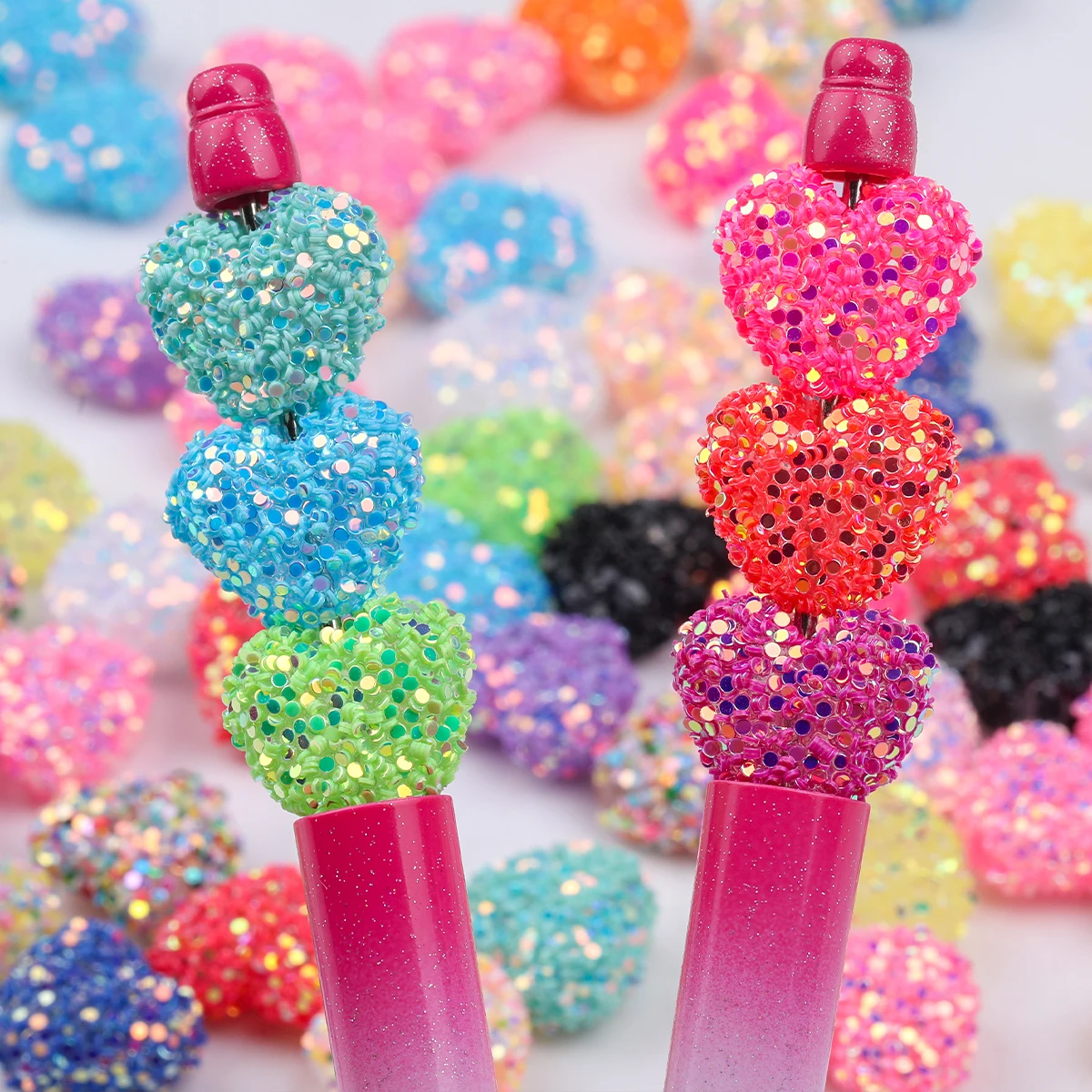 10pcs/20pcs Multicolor Phantom Color heart Acrylic Beads with 2.5mm Drilled Holes Beads for pen making Loose Spacer Beads 