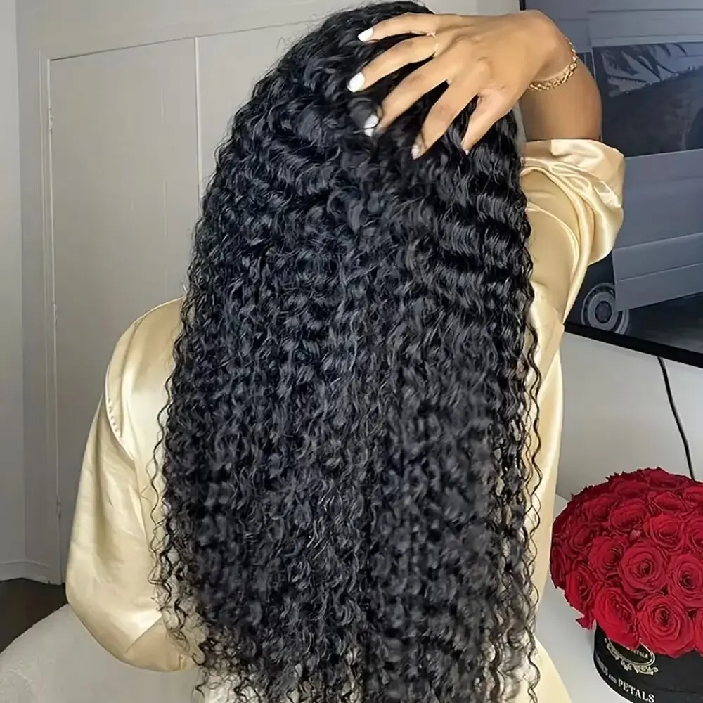 32 Inch Jerry Curly Human Hair Wig with 250% Density Transparent Lace Frontal 4x4 5x5 6x6 2x4 Pre-Plucked Natural Color