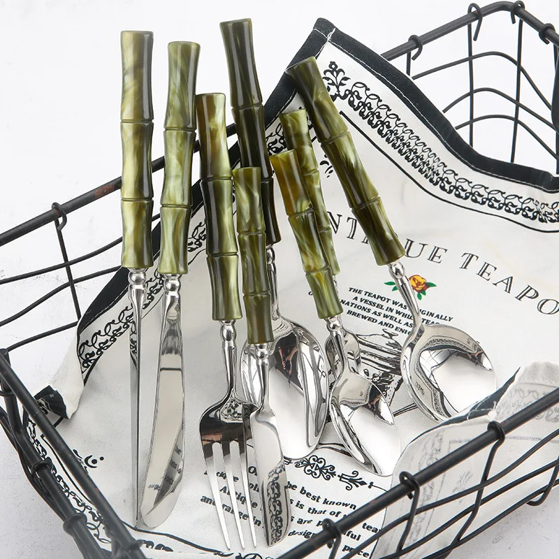 Acrylic 304 Stainless Steel Knives Forks Spoons Western Tableware for Household Use Dinner Set