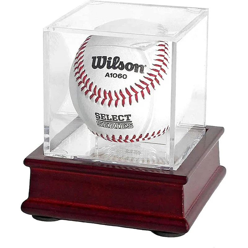 Acrylic Clear Baseball Holder Display Box with Bracket Cube Ball Holder Baseball Memorabilia Showcase for Golf Tennis Billiard