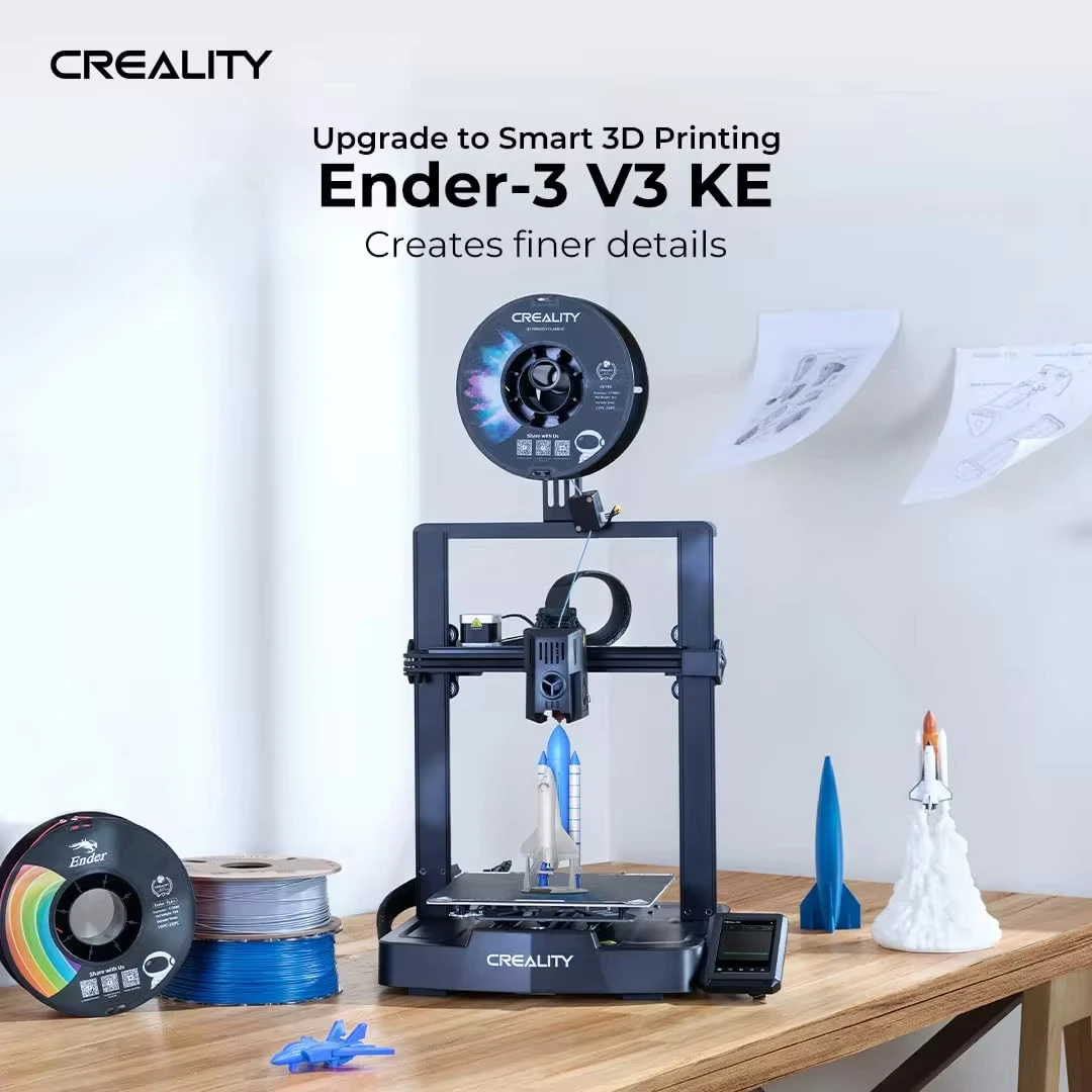 طابعة Ender 3 V3 KE ثلاثية الأبعاد 500 مم/ثانية طباعة عالية السرعة اختبار ذاتي ثنائي المحور Z مهاوي خطية مزدوجة على المحور Y