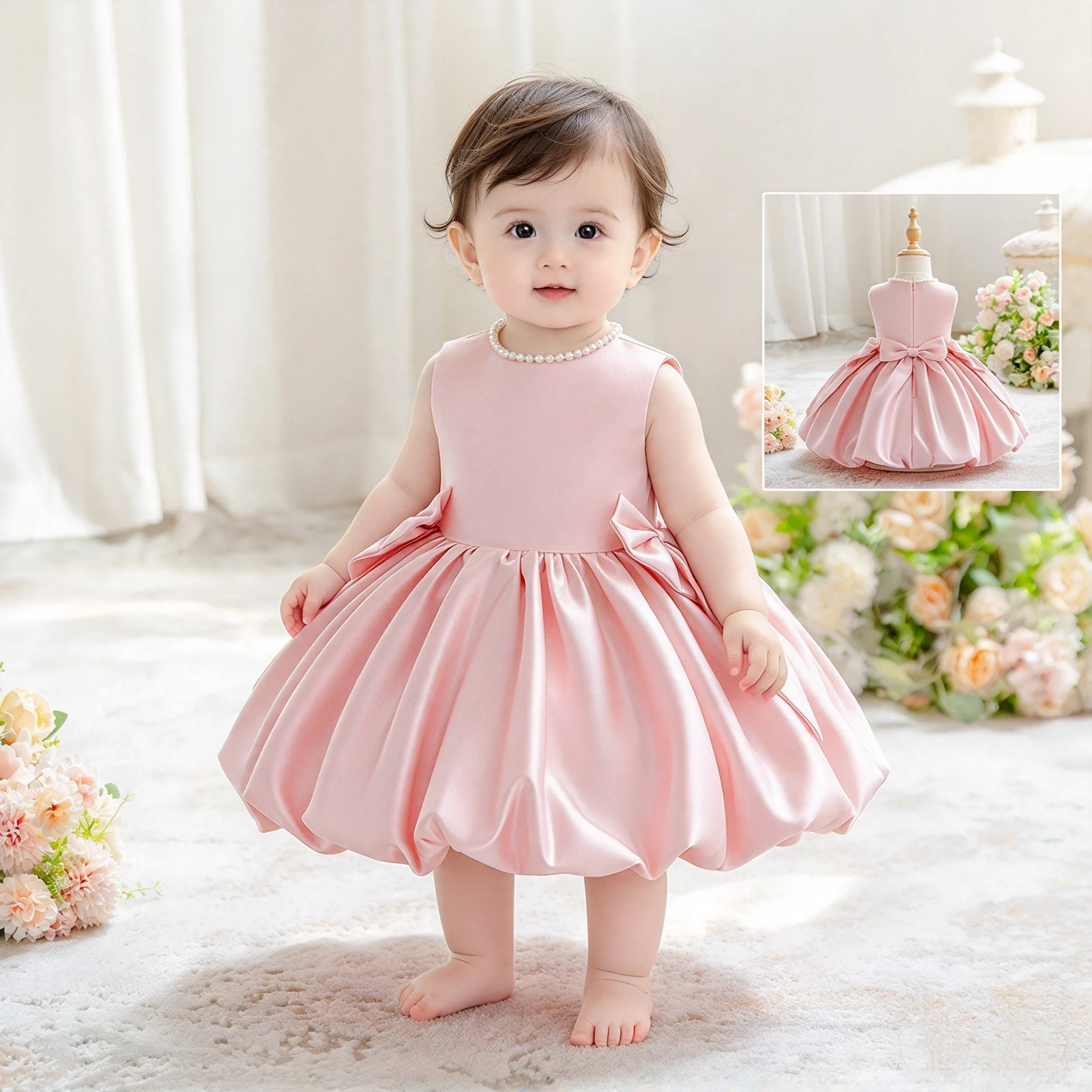 Fashion Toddler Flower Girl Dress Elegant Baptism 1st Birthday Princess Prom Dresses Baby Girl Bridesmaids Wedding Costumes 1-3Y