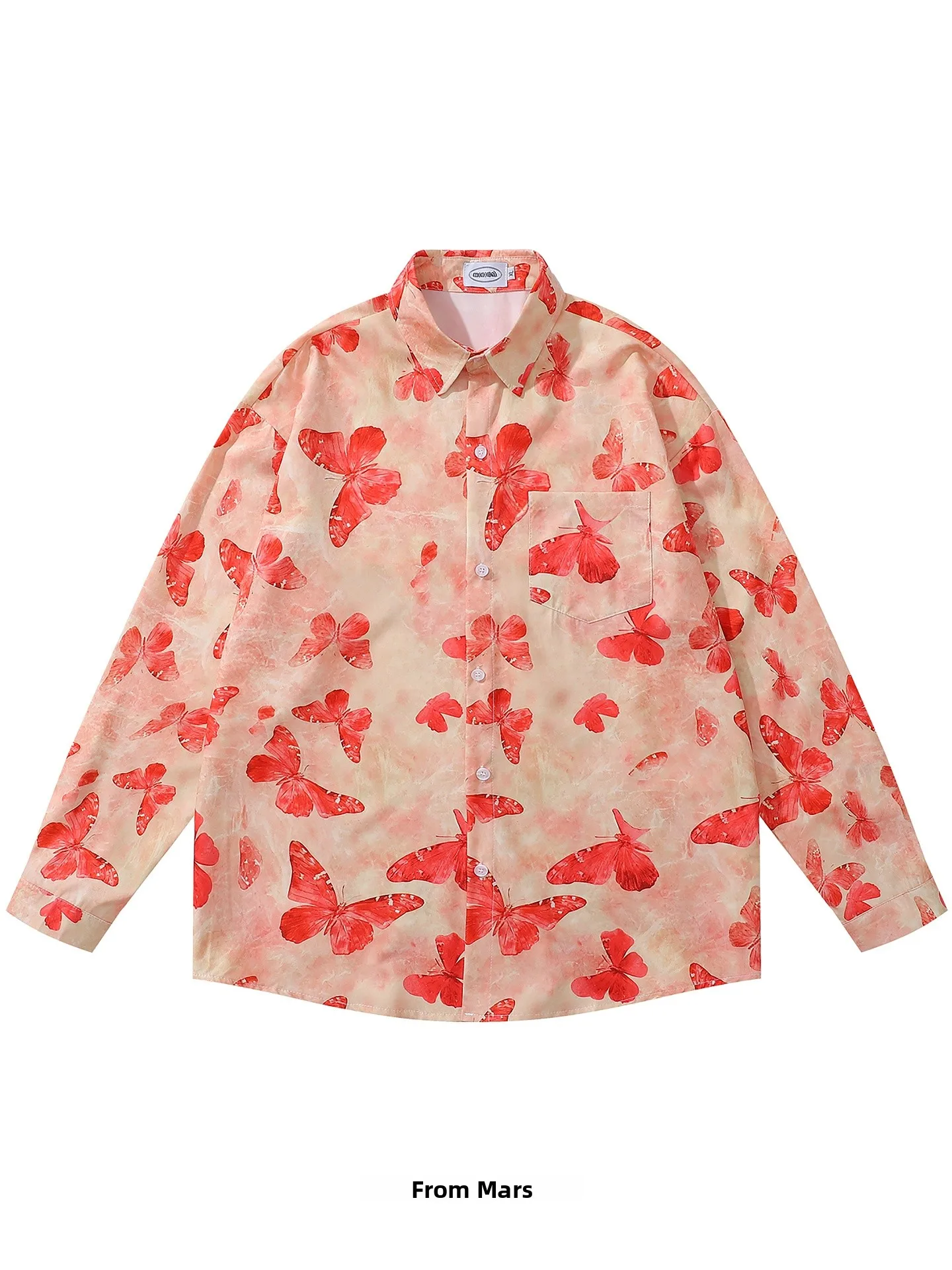 

Loose Fit Long Sve Collared irt Casual Versatile College Sle Japanese Retro Print Breathable Skin-Friendly All-Match S...