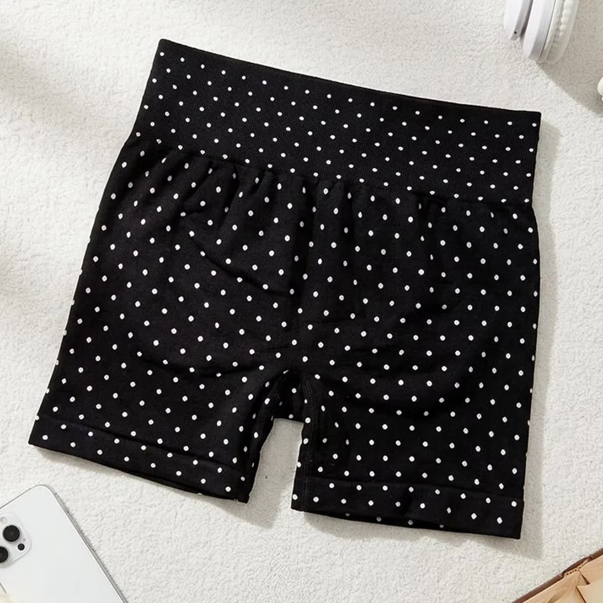Summer High-Waist Fitness Three-Quarter Length Pants Women's Yoga Sport Polka Dot High Elasticity Mid-Length Shorts