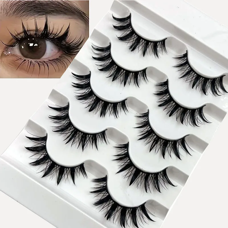 5 Pairs 3D Faux Mink False Eyelashes Thai wet Eyelashes Handmade Long Fluffy Lashes Eye Makeup Tools