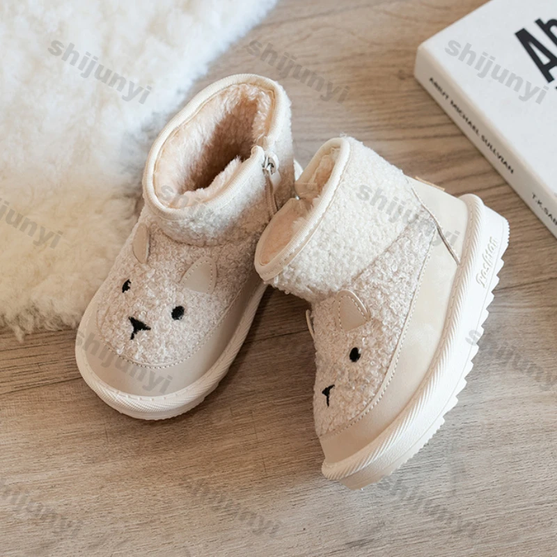 Children's Snow Boots Cartoon Cute 2024 Winter New Plush Comfortable Anti Slip Warm Cotton Boots Boys Girls Zipper Outdoor Boots