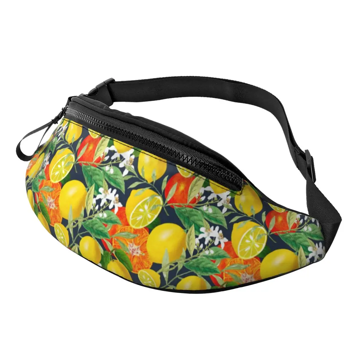 Custom Mediterranean Summer Floral Lemons Fruit Fanny Pack Men Women Crossbody Waist Bag for Travel Hiking Phone Money Pouch