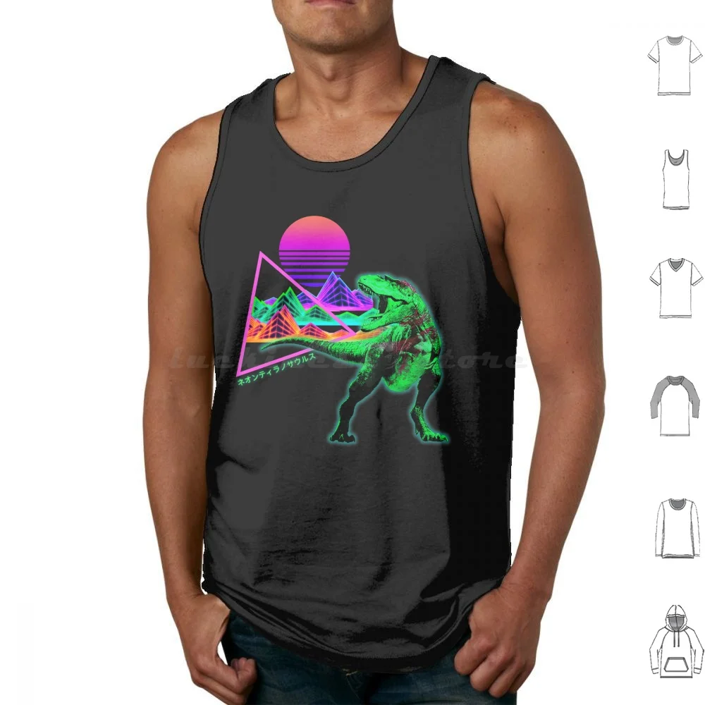 

Neon Tyranosaurus Vaporwave Synthwave Dinosaur T-Rex Tank Tops Vest Sleeveless Vaporwave Vaporwave Art Synthwave 80s