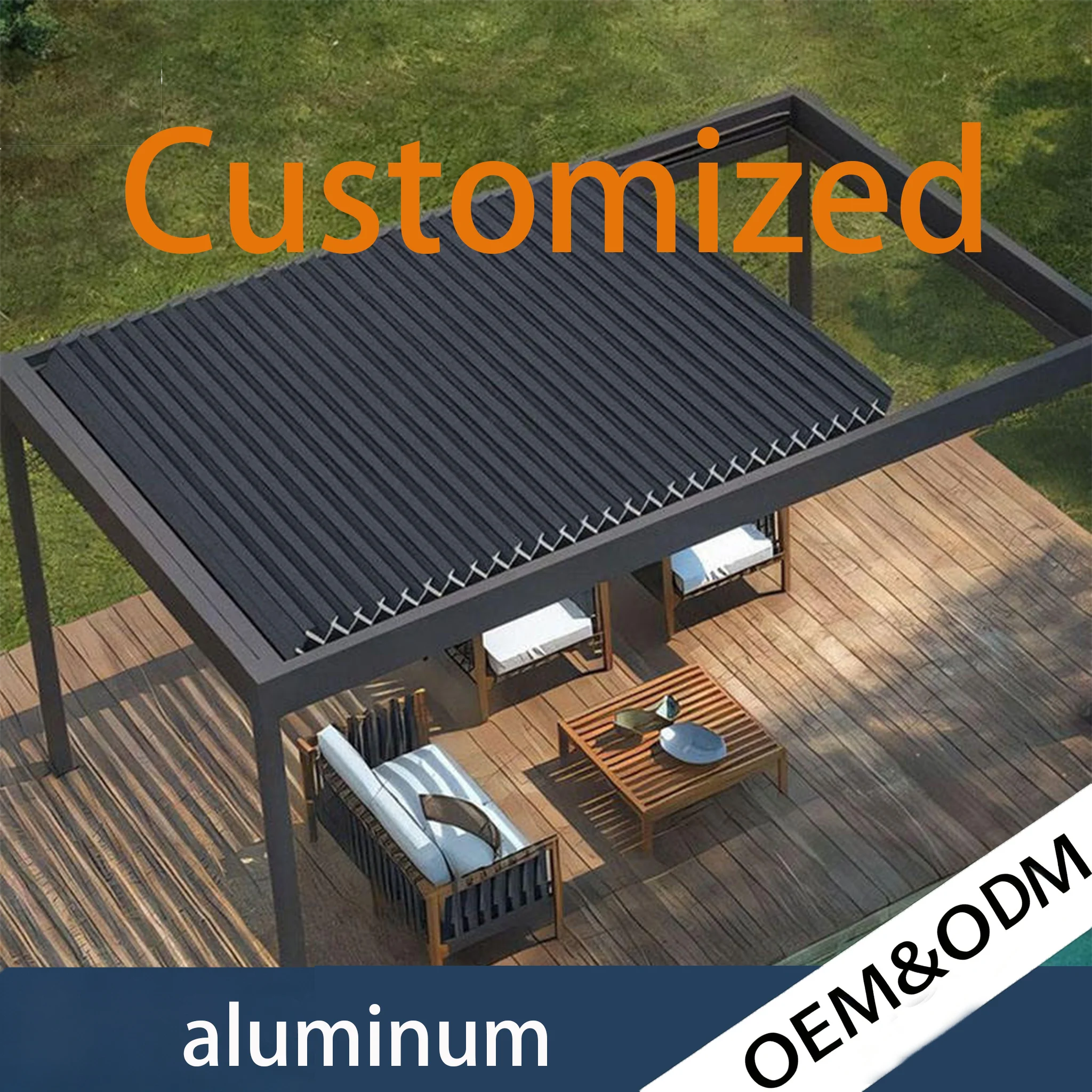 Modern Custom Aluminum LED Garden Pergola Gazebo Electric Adjustable Louver Roof Structure Designed For Backyard Patio Leisure
