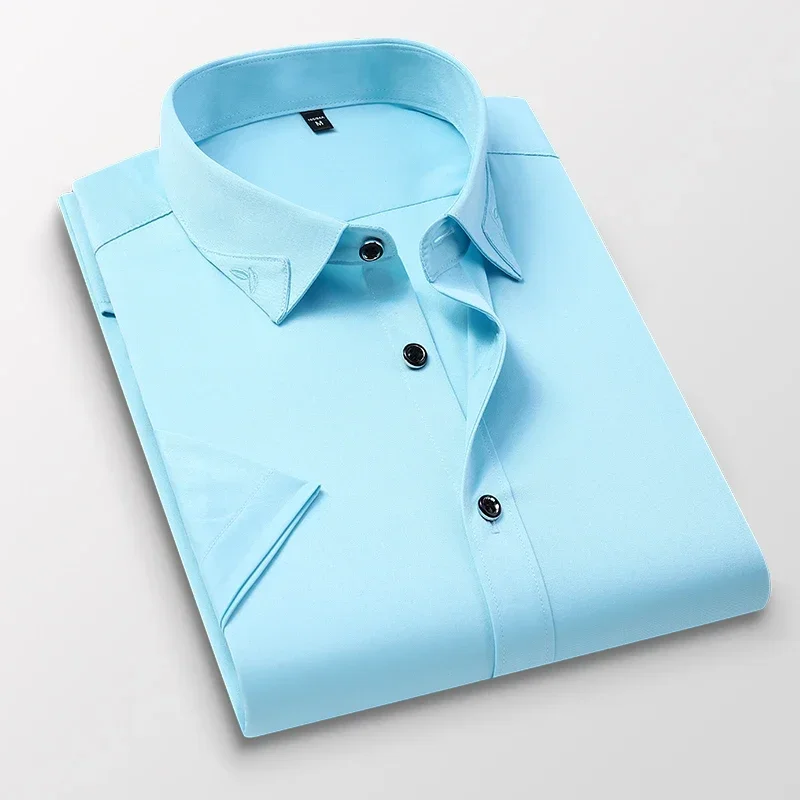 BROWON 2026 Smart Casual Summer Shirt Men Short Sleeve Turn Down Collar Business Mens Dress Shirts Anti-wrinkle Easy Care
