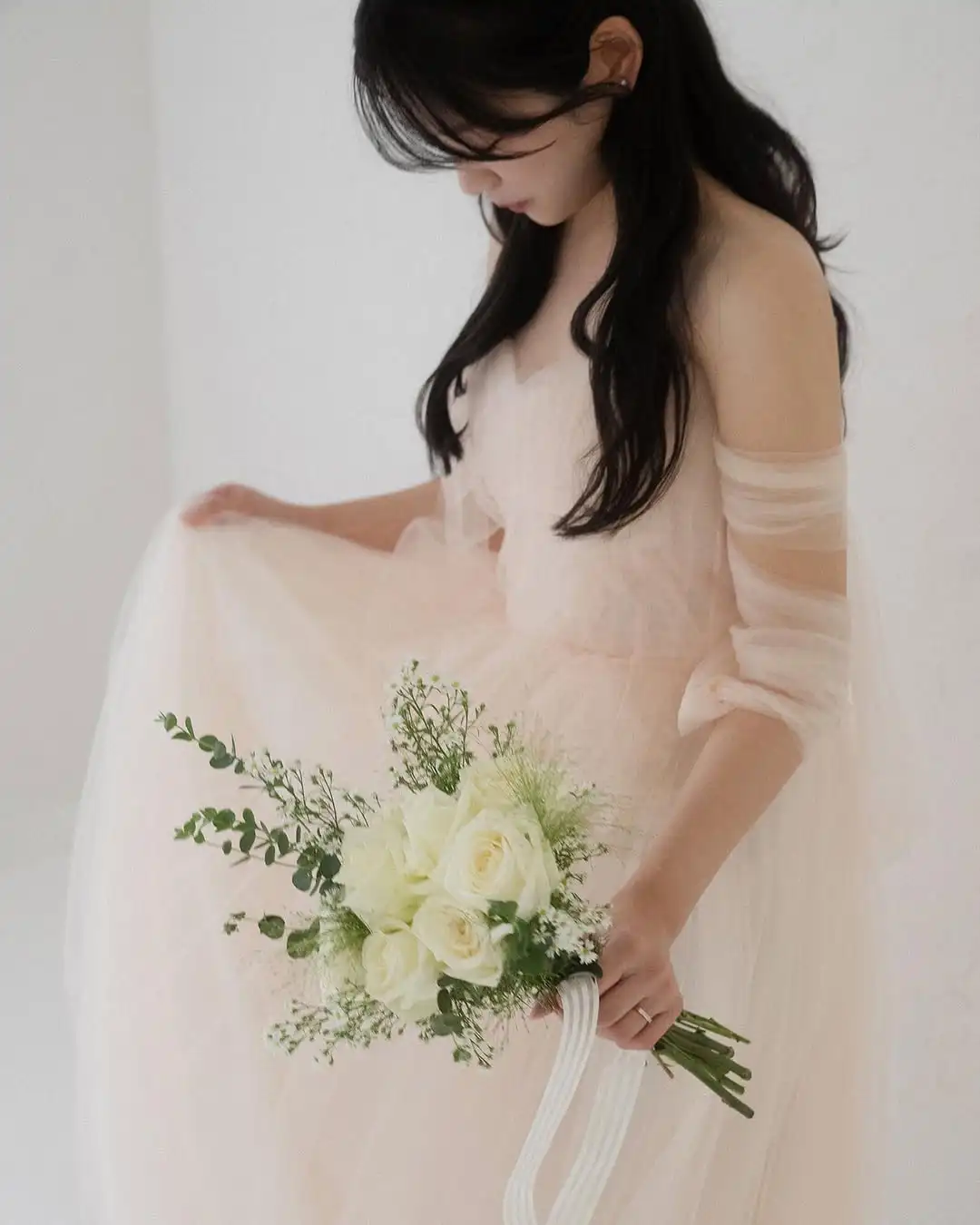 MD Fairy Beig A-line Wedding Dress Sleeveless Bolero Pleat Tulle Korea Photoshoot Floor-Length Bridal Gown Customized 2025 웨딩드레스