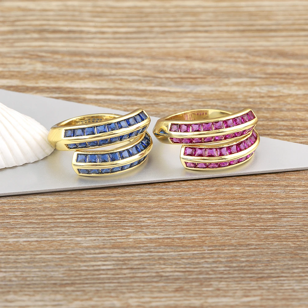Nidin Light Luxury Fashion 5 colores Multi capas apertura chapado en oro anillo de dedo ajustable joyería de mujer regalo Regalos