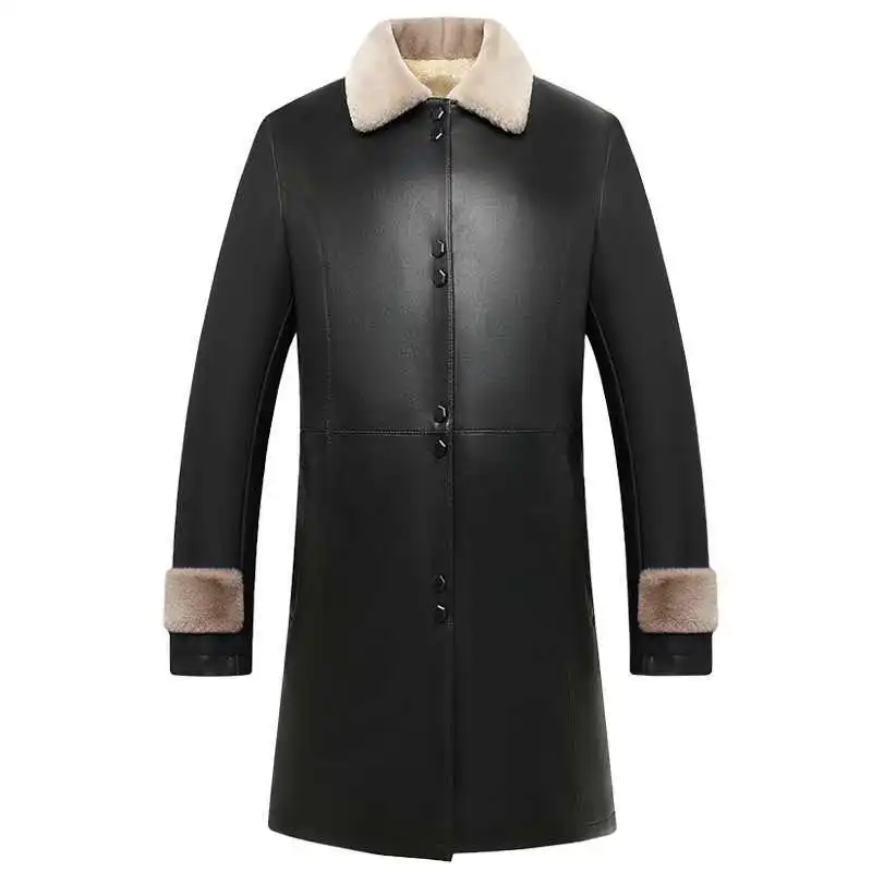 New Women's Faux Leather Coat With Fur Collar Mid Length Long Sleeve Stylish Slim Fit Comfortable Trendy Versatile Commuter Coat 5