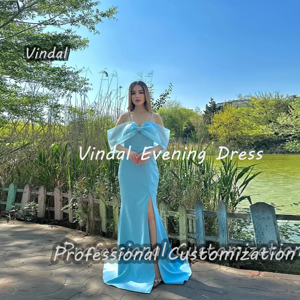 

Vindal Evening Dress Off-the-shoulder Floor Length Mermaid Built-in Bra Elegant Crepe Short Sleeves Saudi Arabia For Woman 2024