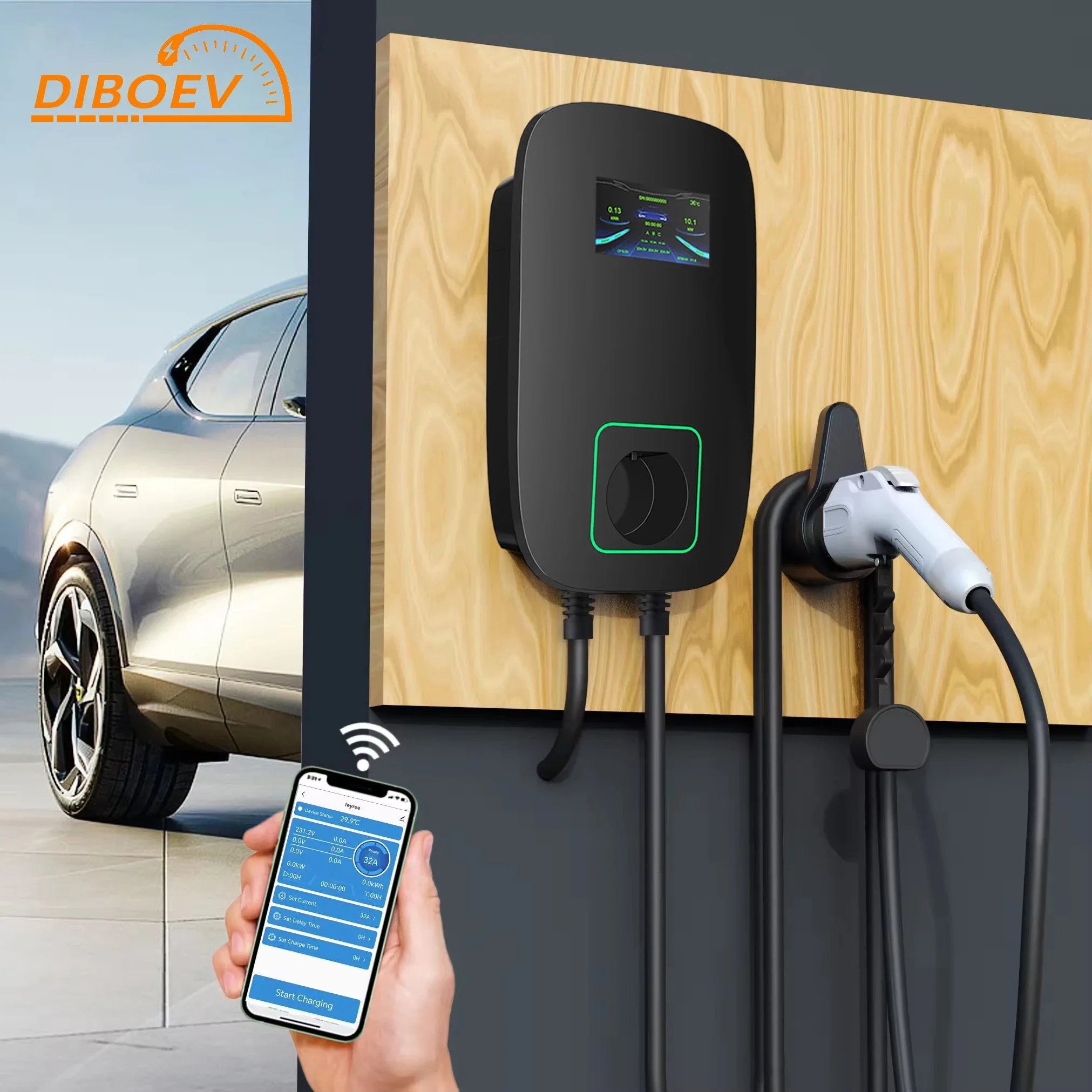 DIBOEV Type2 7KW Charging Pile Portable Ev Wall Charger 16A 32A 32 Amp Type 2 1 level2 Home