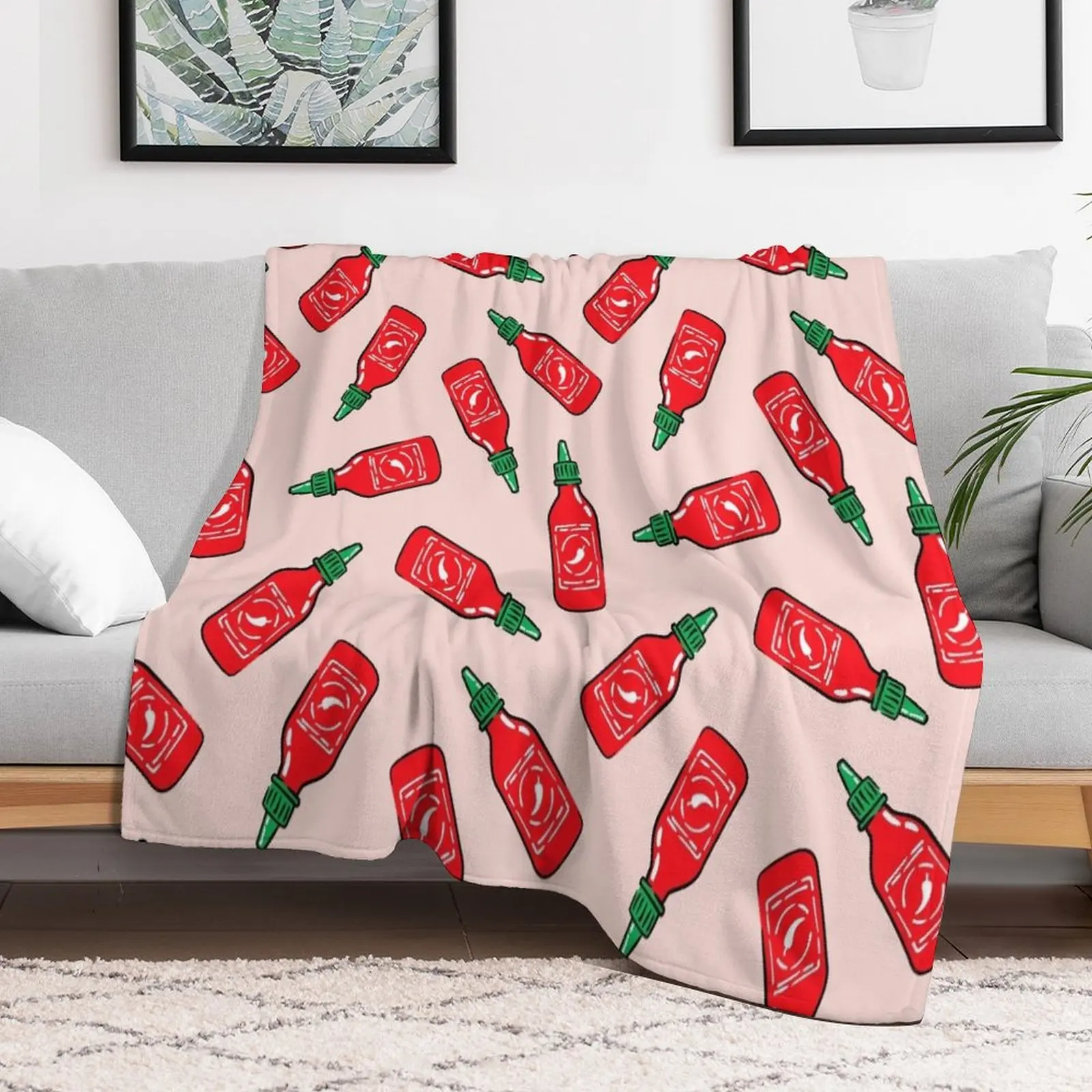 

Sriracha sauce - pink - hot chili sauce Throw Blanket Bed Luxury Designer Flannel Fabric Blankets