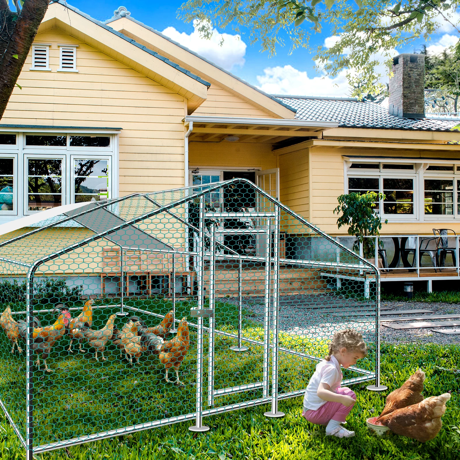 20FT X13FT 4M X6M Large Metal Chicken Coop Run Heavy Duty Chicken Pen with Roof Outdoor Poultry Cage for Hens Ducks Farm Backyard