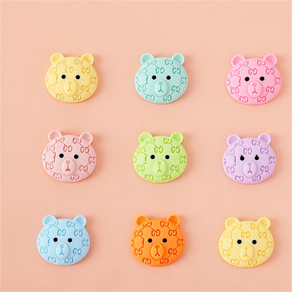 20Pcs Candy Color Bear Head Resin Flat Back Cabochon Phone Shell Patch DIY Accessory Scrapbook Embellishments Handmade Materials