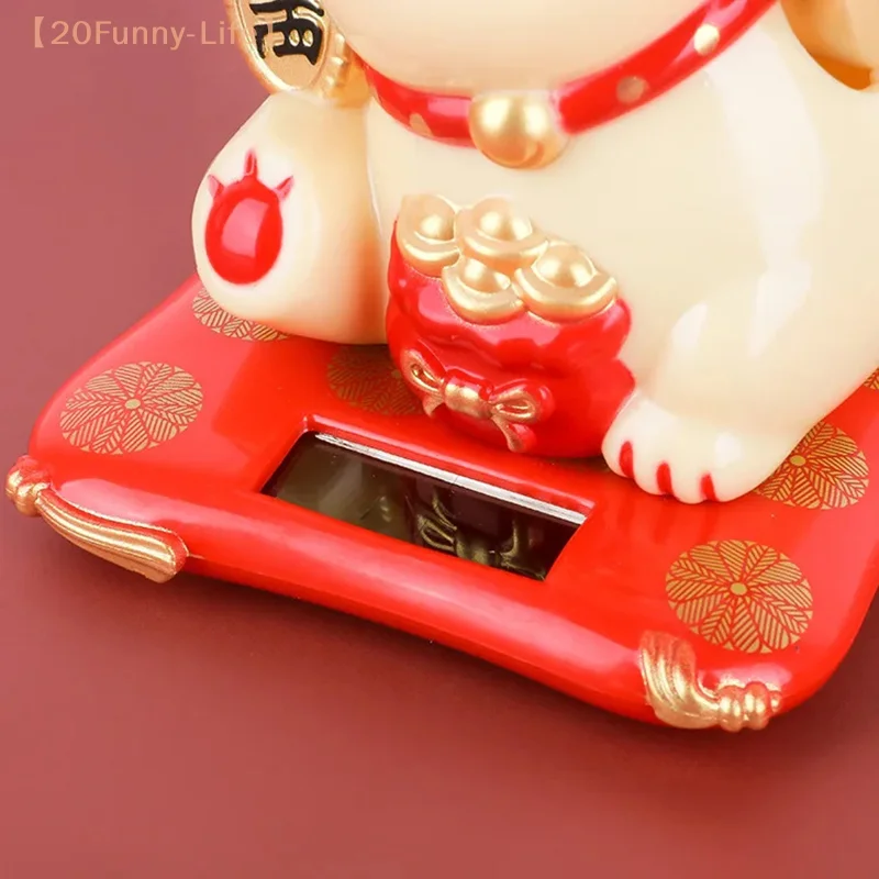 Solar Powered Maneki Neko Lucky Cat Welcoming Chinese Lucky Cat Waving Hand Beckoning Fortune Cat Figurines For Home Decor - Image 4