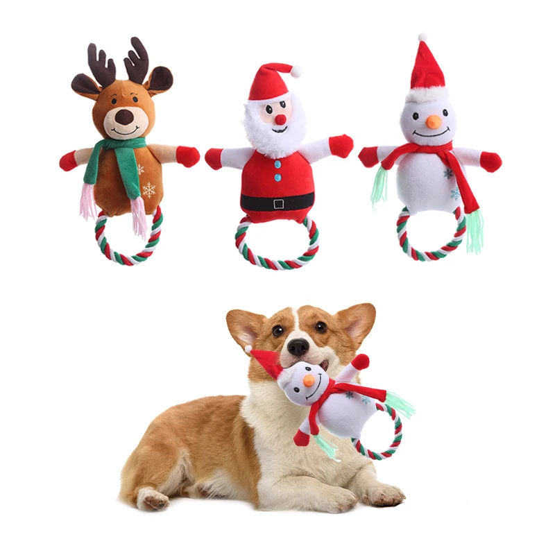 Christmas Dog Toy Cotton Rope Plush Toys for Dog Indestructible Bite-Resistant Chew Toy Interactive Toys Santa Toy Pet Supplies