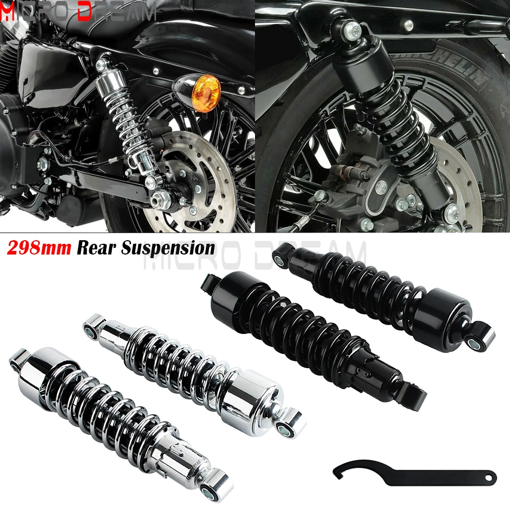

Rear Shock Absorber 298mm Motorcycle Black/Chrome Shock Suspension Spring For Harley Sportster XL883 XL1200 1979-2012 Dyna 82-94
