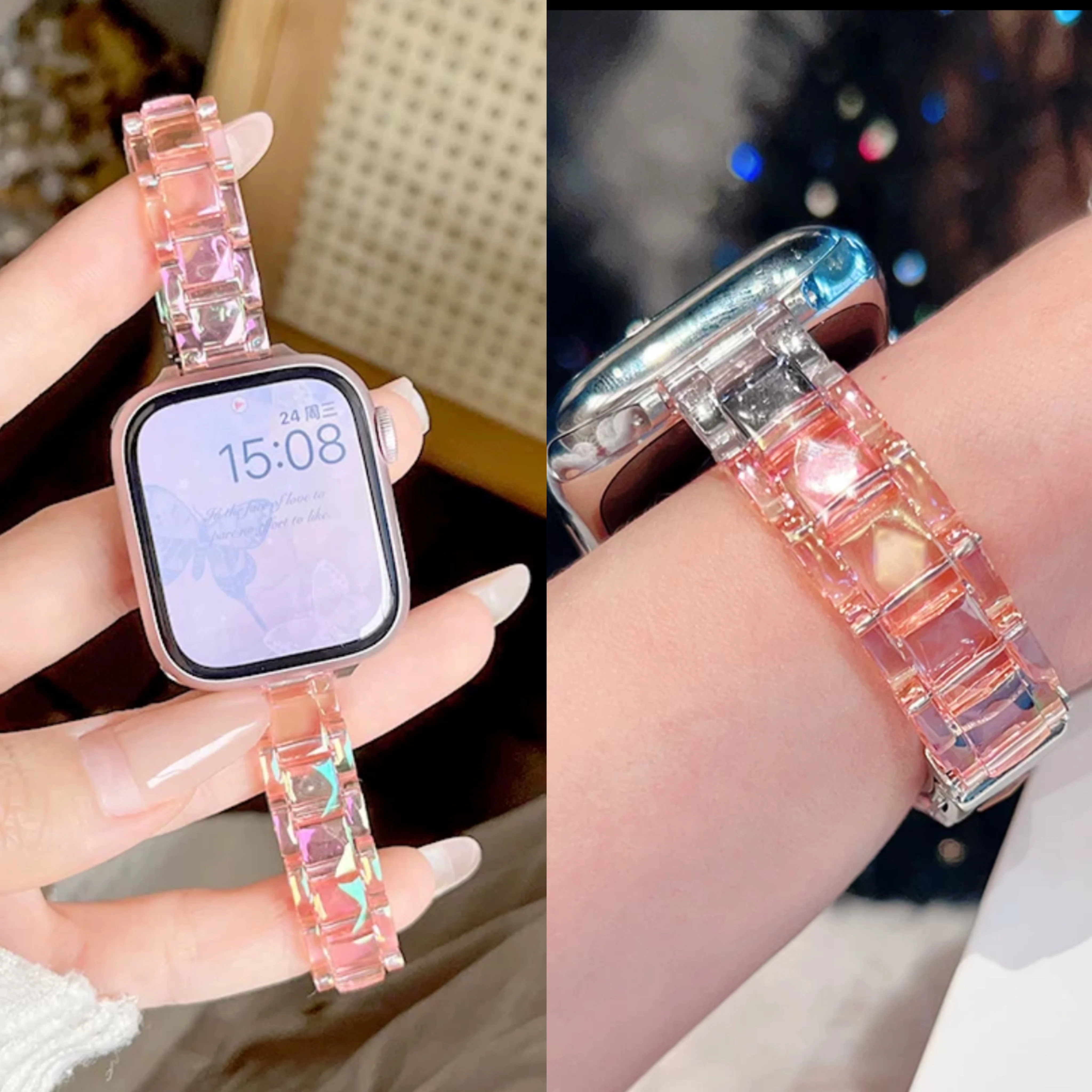 Slim Laser Colorful Strap For Apple Watch Band Ultra2 49mm 41 45mm 40 44mm 38 46 42mm Clear Band For iWatch 10 9 8 SE 7 6 5 4