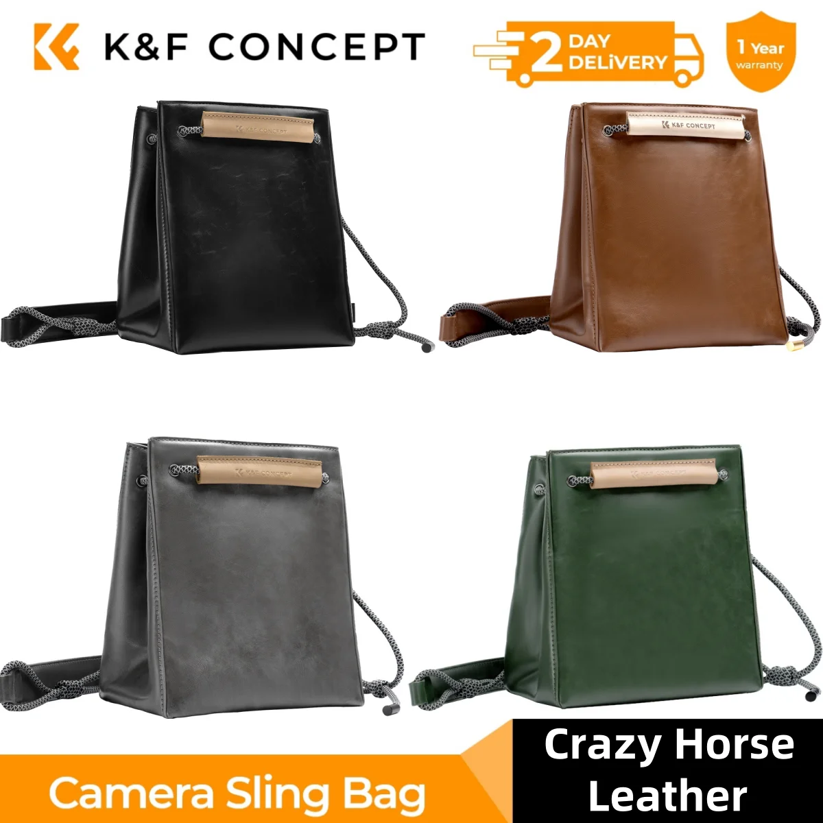 

K&F Concept Wilderness Camera Sling Bag Classic Crazy Horse PU Leather Travel Shoulder Bag For Canon Sony DSLR SLR Camera Case