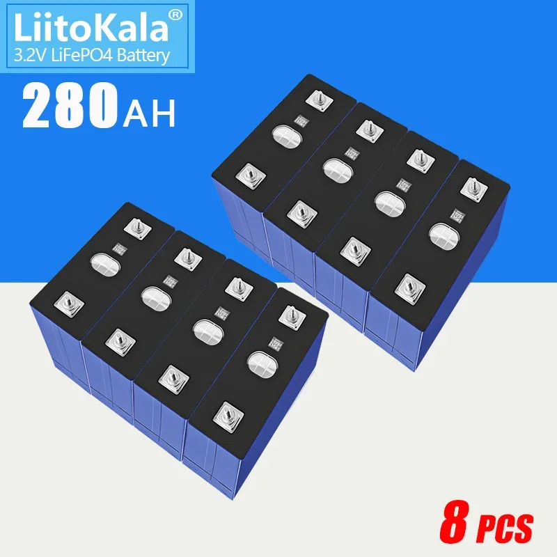 

8 шт. LiitoKala 3,2 В 280 Ач Lifepo4 аккумулятор класса A 300 Ач 48 В 280 Ач аккумуляторная батарея для системы хранения солнечной энергии