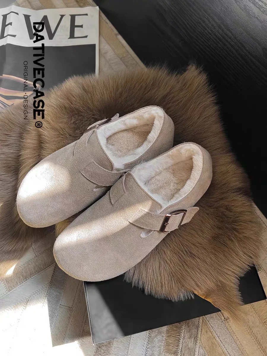 Shoes Woman Flats Round Toe Casual Female Sneakers Slip-on Loafers Fur Dress Winter Retro Slip On New Lace-Up Rubber Flock Leisu