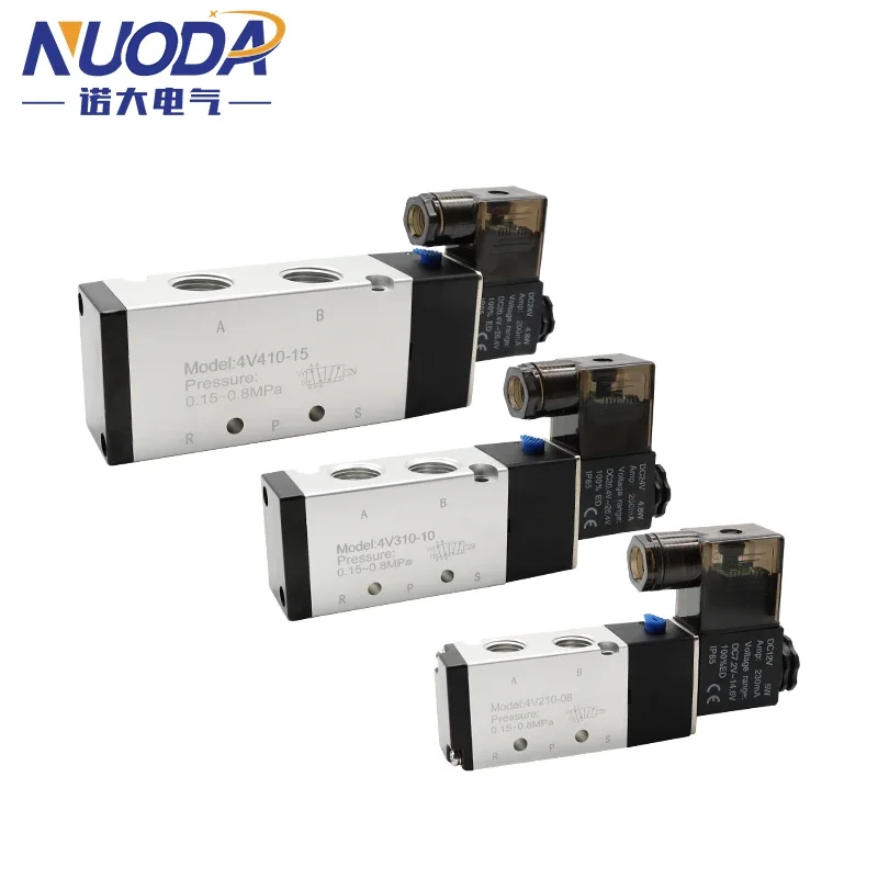 Pneumatic Electric Solenoid Valve 5 Way 2 Position Control Air Gas Magnetic 4V110-06 4V210-08 4V310-10 4V410-15 DC12V 24V AC220V