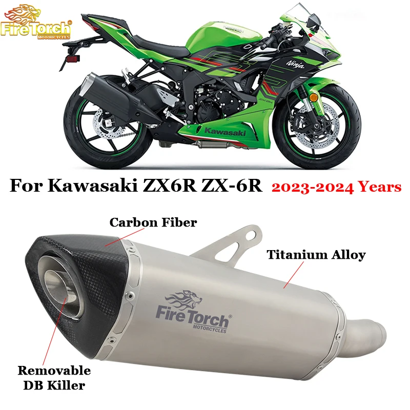 Slip On For Kawasaki Ninja ZX6R 696 ZX-6R ZX 6R 2023 2024 Motorcycle Exhaust System Mid Link Pipe With Titanium Alloy Muffler