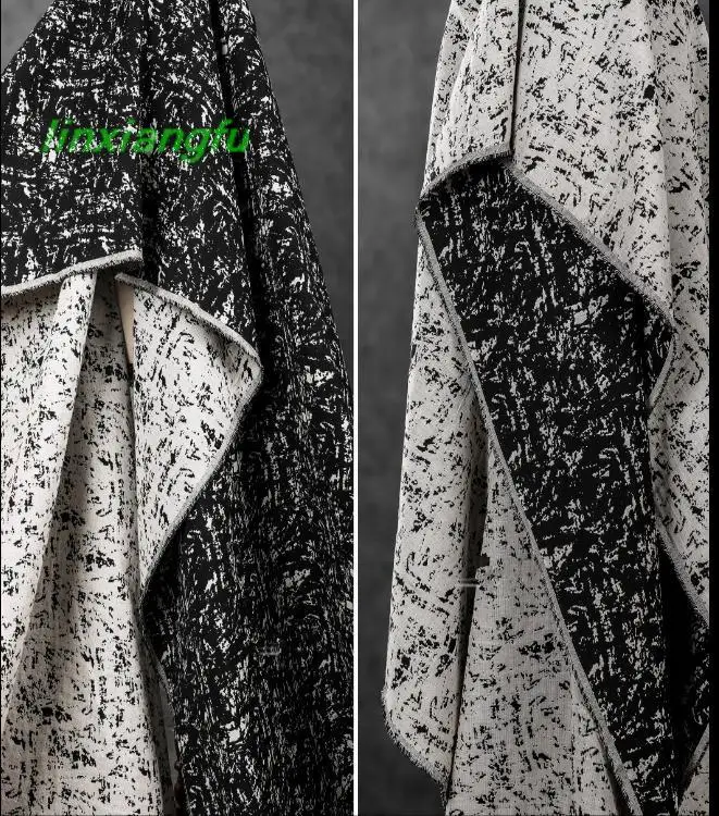 Black and white wool mixed jacquard fabric, reconstructed spot retro fabric, creative clothing jacket pants DIY designer fabric.