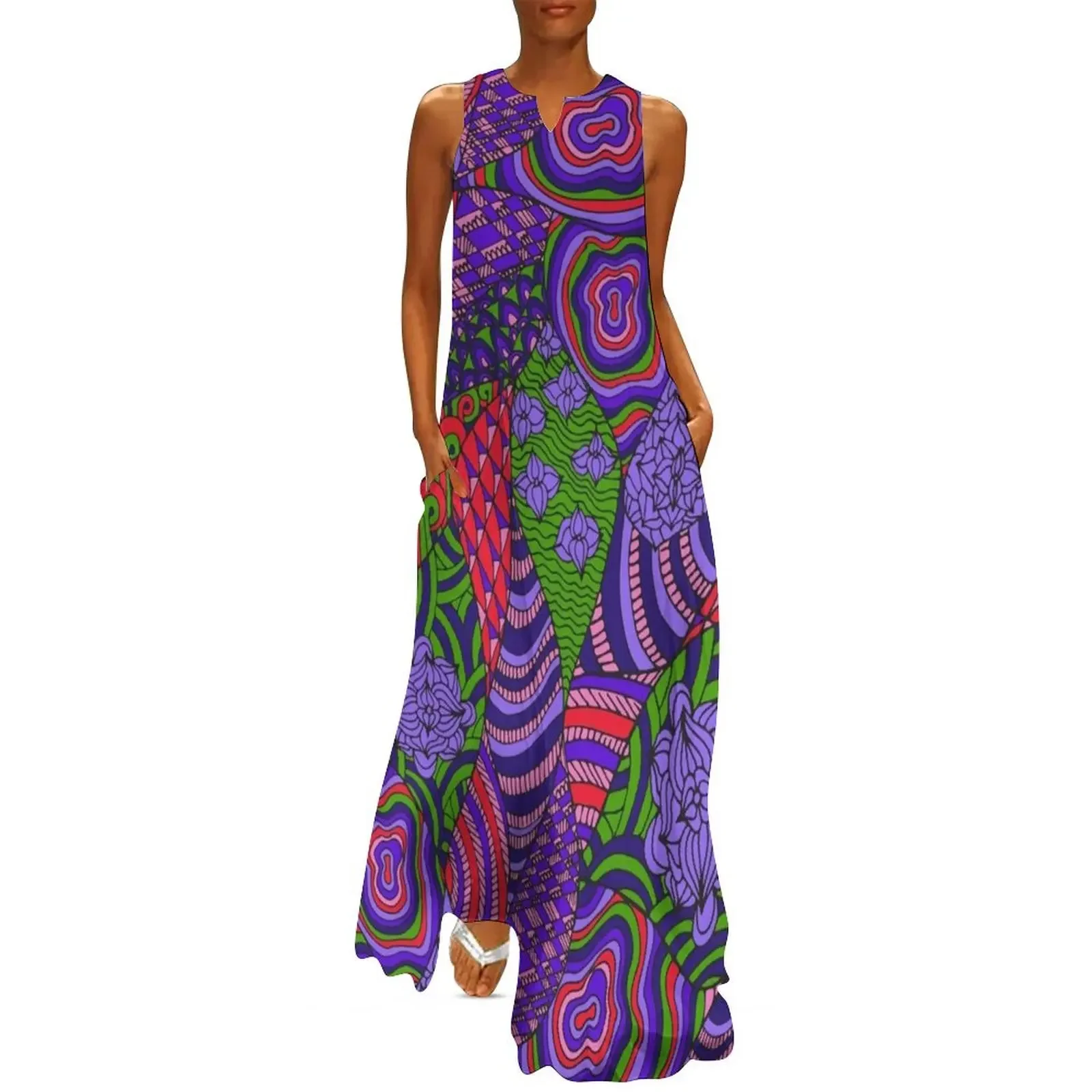 

60s hippie abstract print Long Dress long dress women summer prom dresses 2025 evening dress loose summer