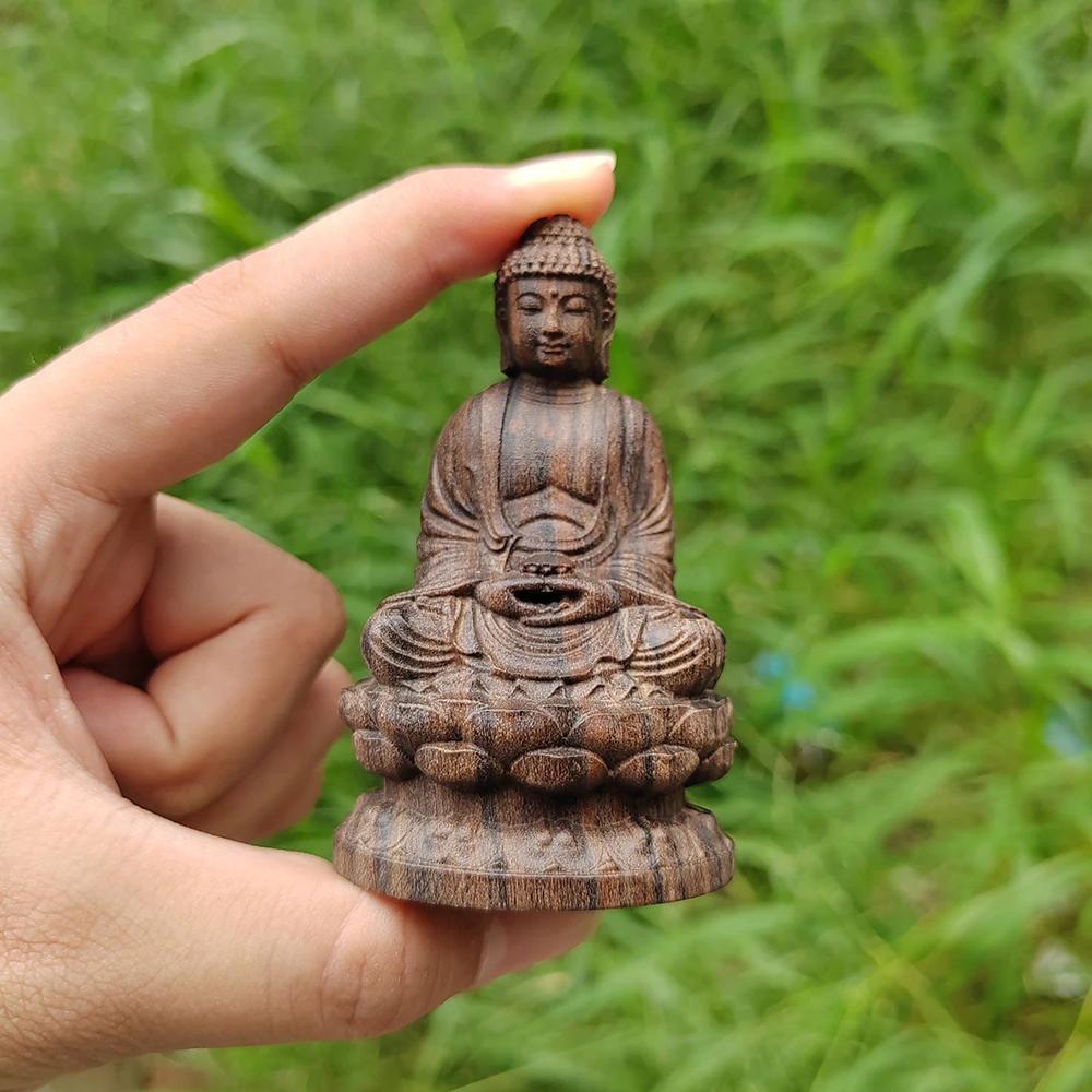 Estátua de Buda Sentado em Lótus de Madeira (1 Peça), Escultura em Madeira do Buda Vairocana, Estatueta do Buda Shakyamuni, Ornamento Artesanal Inspirado no Zen